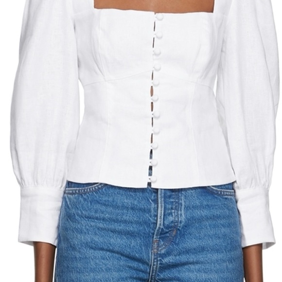 Reformation Tops - Reformation White Micah Linen Blouse size 2